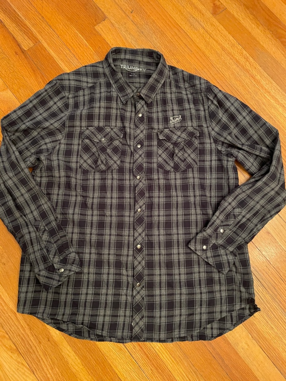 TRIUMPH MOTORCYCLES Plaid Long-Sleeve Snap-Button-Up Urban Bikercore Shirt